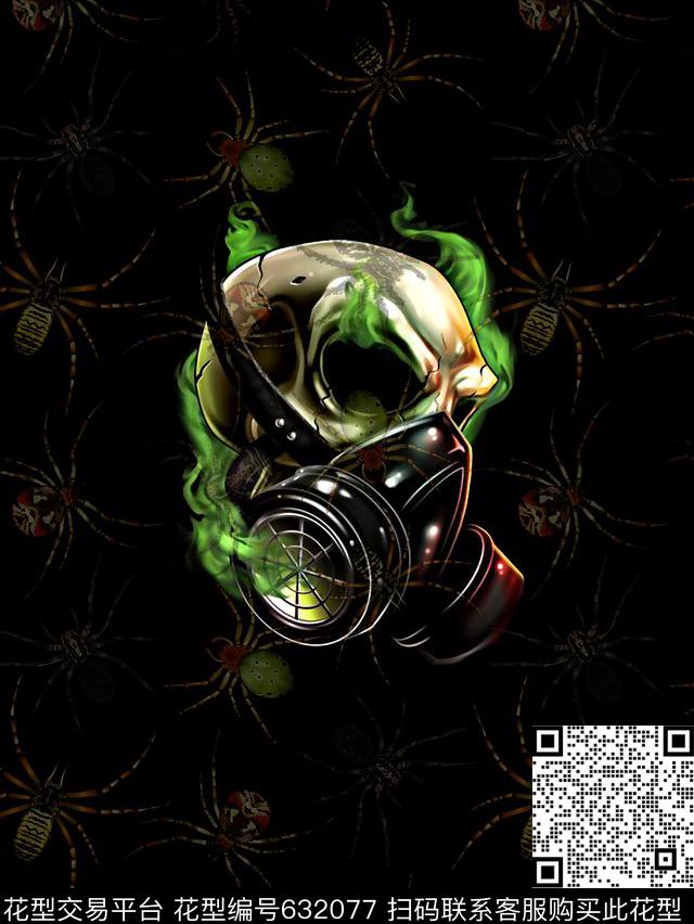 防毒面罩蜘蛛男装T恤数码印花华亿平台下载（图片编号: 632077） - 瓦栏（Walan）