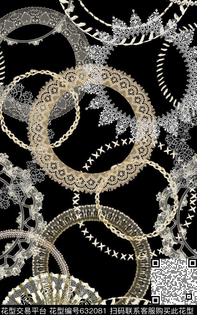 几何蕾丝圆圈数码印花华亿平台下载（图片编号: 632081） - 瓦栏（Walan）