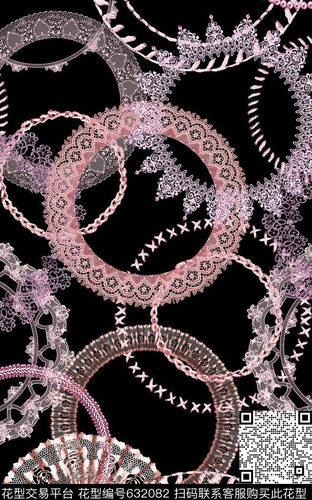 几何蕾丝圆圈数码印花华亿平台下载（图片编号: 632082） - 瓦栏（Walan）