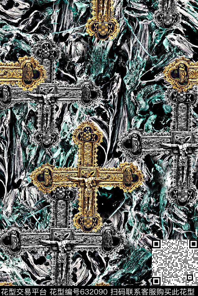 时尚流行男装外套夹克棉服卫衣T恤数码印花时尚抽象十字架耶稣印花肌理纹理印花印花华亿平台下载（图片编号: 632090） - 瓦栏（Walan）