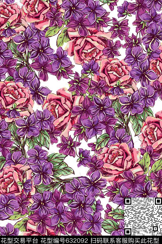 花朵花卉玫瑰传统印花华亿平台下载（图片编号: 632092） - 瓦栏（Walan）