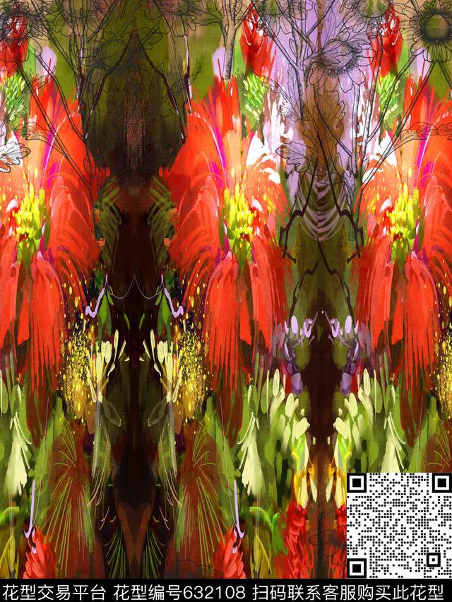 复古、油画、甘菊数码印花华亿平台下载（图片编号: 632108） - 瓦栏（Walan）