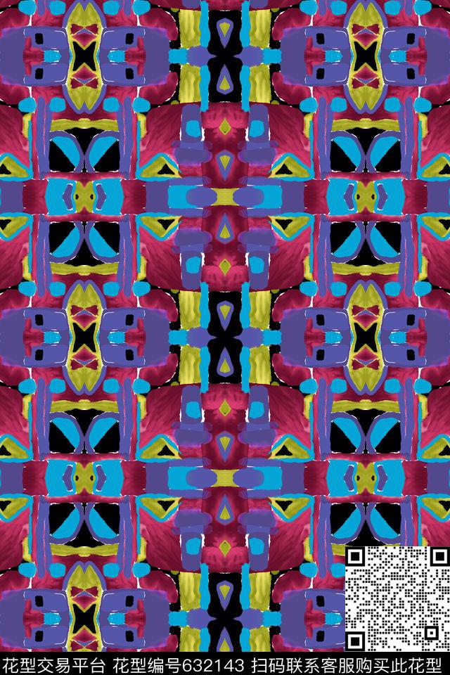 几何拼接涂鸦传统印花华亿平台下载（图片编号: 632143） - 瓦栏（Walan）