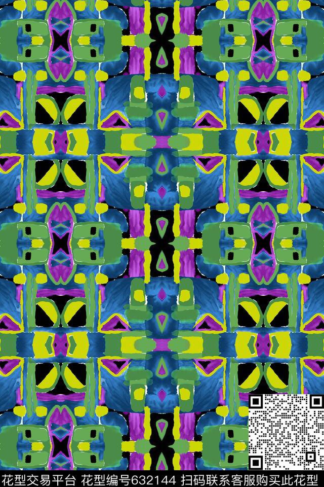 几何拼接涂鸦传统印花华亿平台下载（图片编号: 632144） - 瓦栏（Walan）