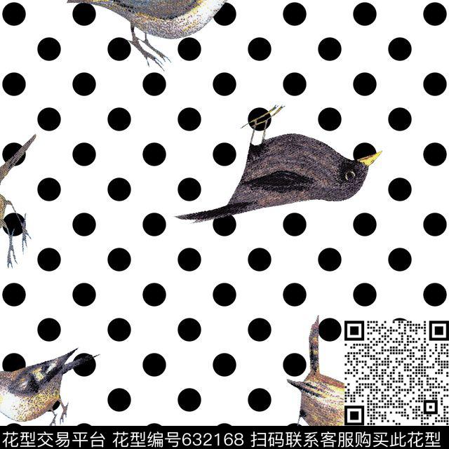 波点小鸟小鸟动物数码印花华亿平台下载（图片编号: 632168） - 瓦栏（Walan）