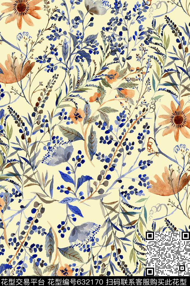 手绘花卉碎花田园风数码印花华亿平台下载（图片编号: 632170） - 瓦栏（Walan）