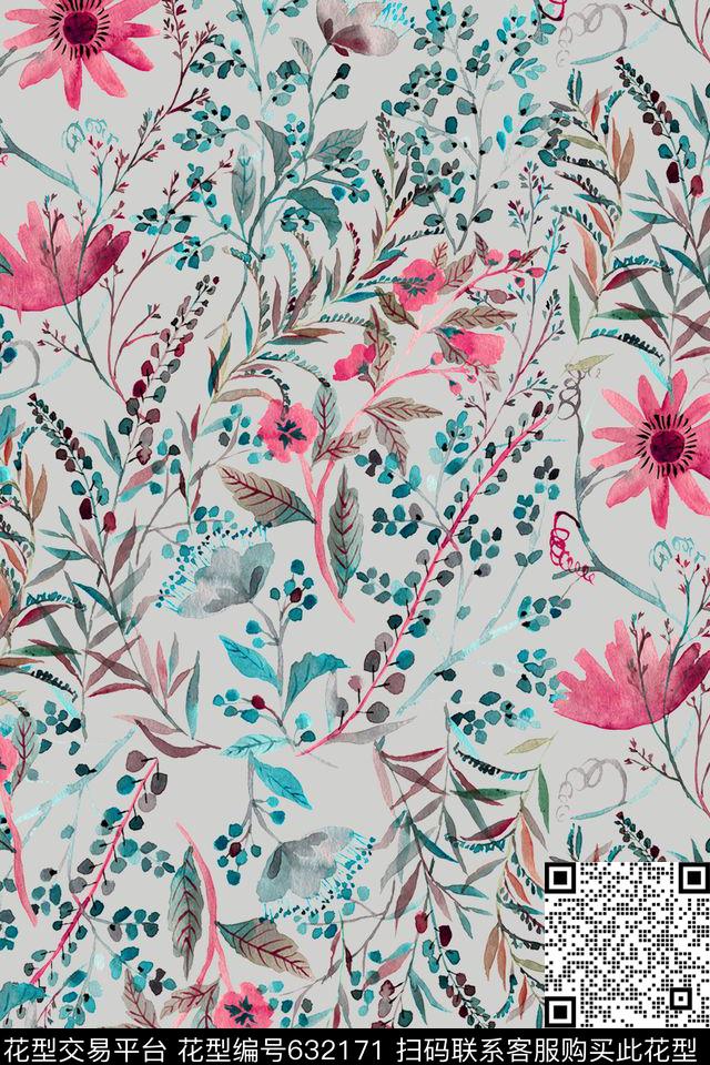 手绘花卉碎花田园风数码印花华亿平台下载（图片编号: 632171） - 瓦栏（Walan）