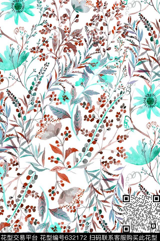手绘花卉碎花田园风数码印花华亿平台下载（图片编号: 632172） - 瓦栏（Walan）