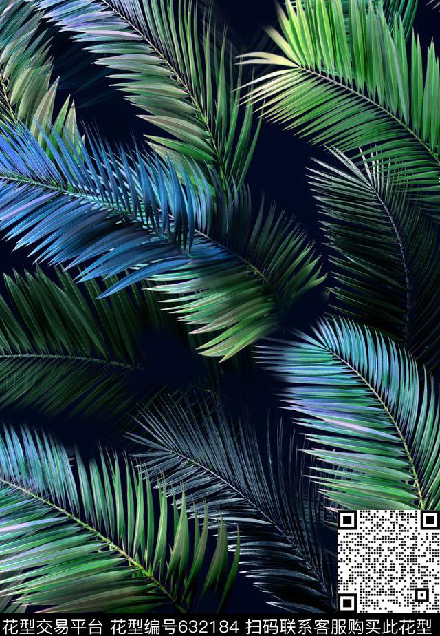 热带棕榈叶冷色调泳装系列夏日热情奔放数码印花华亿平台下载（图片编号: 632184） - 瓦栏（Walan）