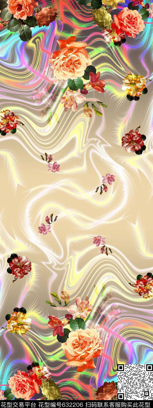 双边定位围巾华亿平台花卉数码印花华亿平台下载（图片编号: 632206） - 瓦栏（Walan）