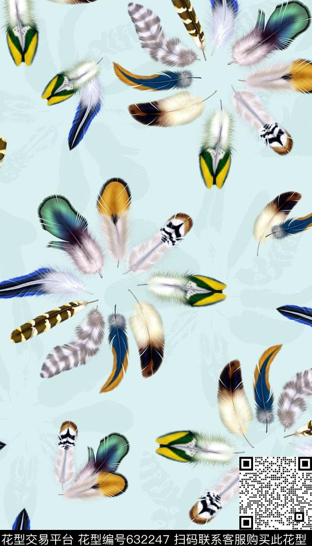 创意羽毛组合女装清新数码印花华亿平台下载（图片编号: 632247） - 瓦栏（Walan）