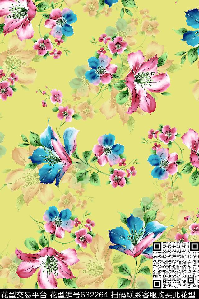 清爽女装花卉数码印花华亿平台下载（图片编号: 632264） - 瓦栏（Walan）