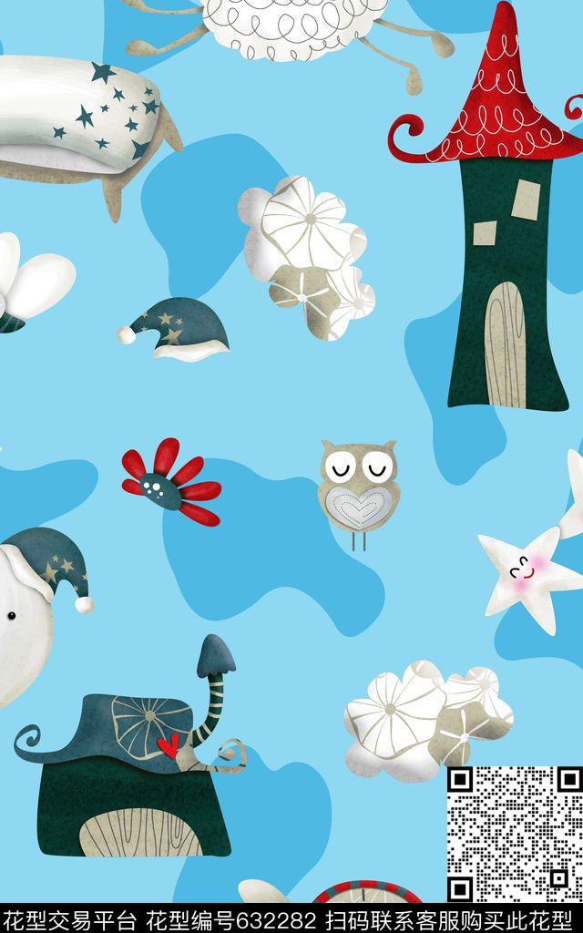 小清新可爱卡通房子数码印花华亿平台下载（图片编号: 632282） - 瓦栏（Walan）