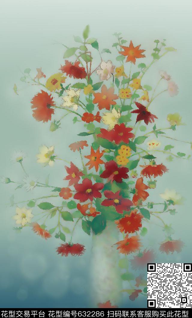 花卉小碎花花瓶数码印花华亿平台下载（图片编号: 632286） - 瓦栏（Walan）