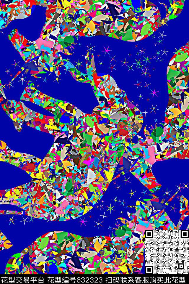 时尚抽象手绘几何彩色印花时尚大牌女装裙子印花抽象动物大象独角兽数码印花数码印花华亿平台下载（图片编号: 632323） - 瓦栏（Walan）