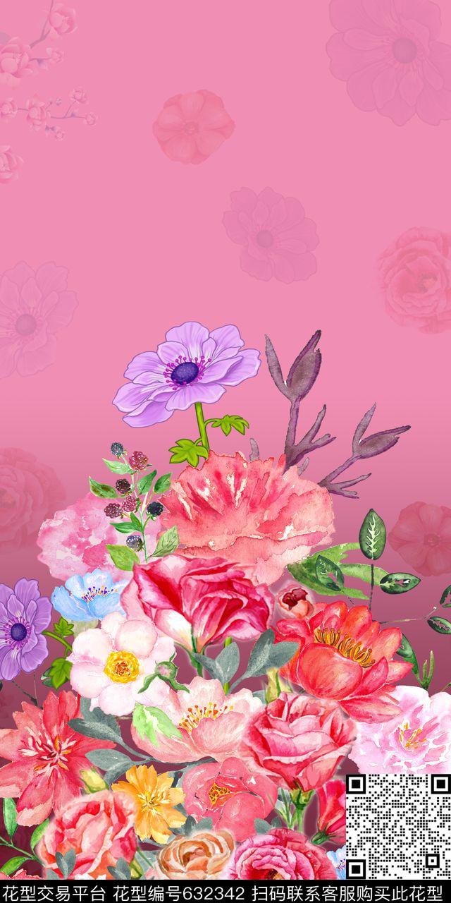 水彩花卉女装旗袍数码印花华亿平台下载（图片编号: 632342） - 瓦栏（Walan）