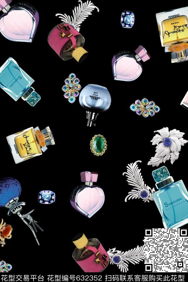 珠宝首饰黑底数码印花华亿平台下载（图片编号: 632352） - 瓦栏（Walan）