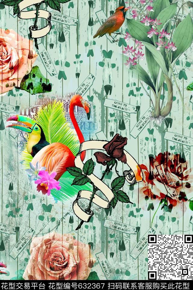花卉花鸟组合数码印花华亿平台下载（图片编号: 632367） - 瓦栏（Walan）