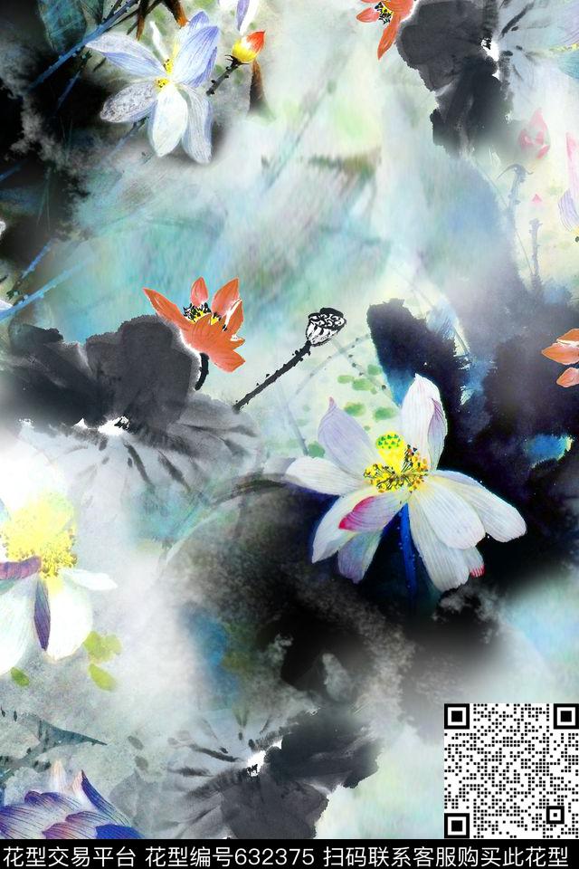 民族风中国风水墨数码印花华亿平台下载（图片编号: 632375） - 瓦栏（Walan）