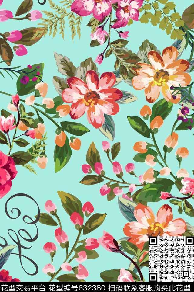 大花花朵花卉传统印花华亿平台下载（图片编号: 632380） - 瓦栏（Walan）