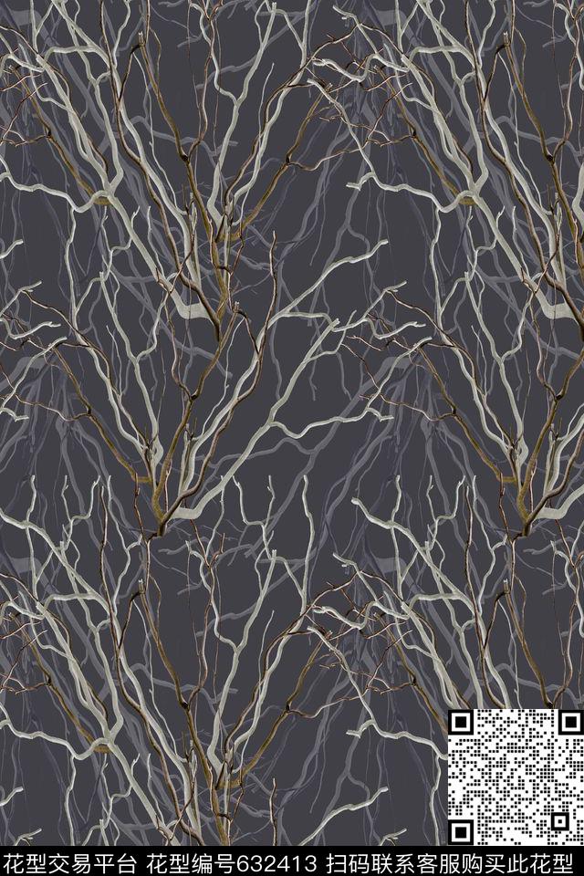 树丛抽象树枝抽象图案数码印花华亿平台下载（图片编号: 632413） - 瓦栏（Walan）