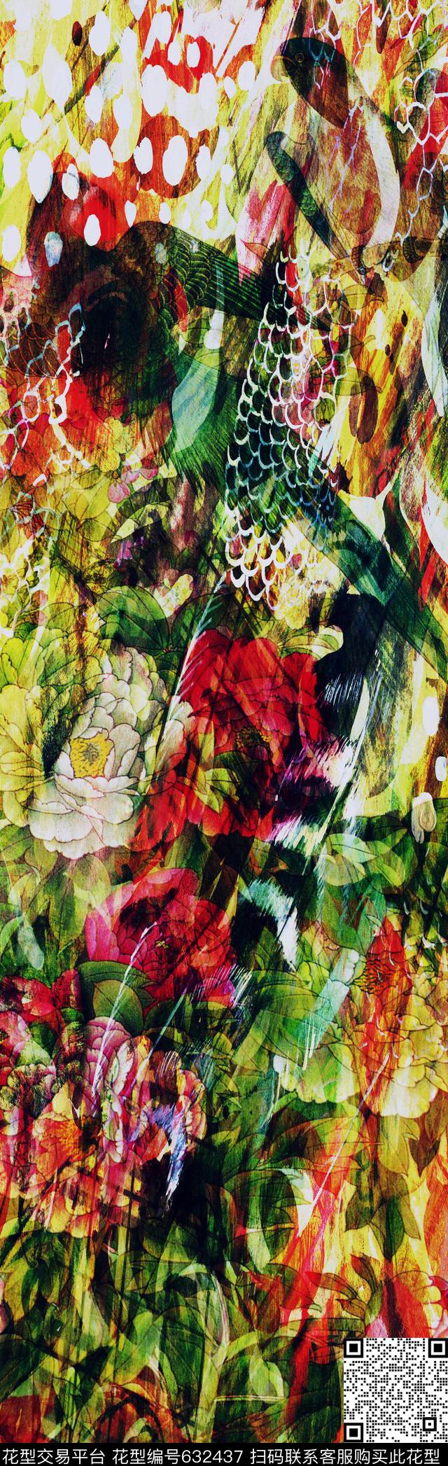 长巾图案大花牡丹数码印花华亿平台下载（图片编号: 632437） - 瓦栏（Walan）