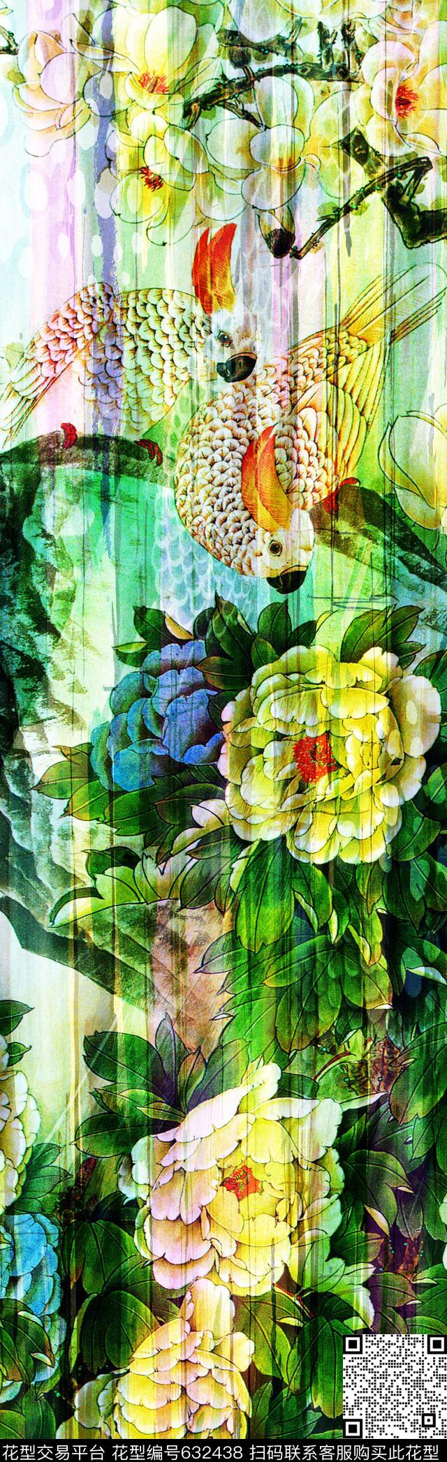 长巾图案大花牡丹数码印花华亿平台下载（图片编号: 632438） - 瓦栏（Walan）