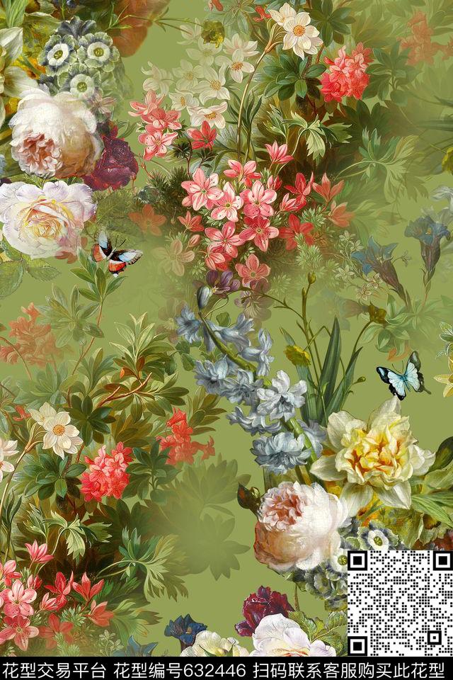 时尚手绘花卉数码印花华亿平台下载（图片编号: 632446） - 瓦栏（Walan）