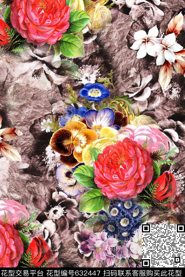 纹理花卉时尚数码印花华亿平台下载（图片编号: 632447） - 瓦栏（Walan）
