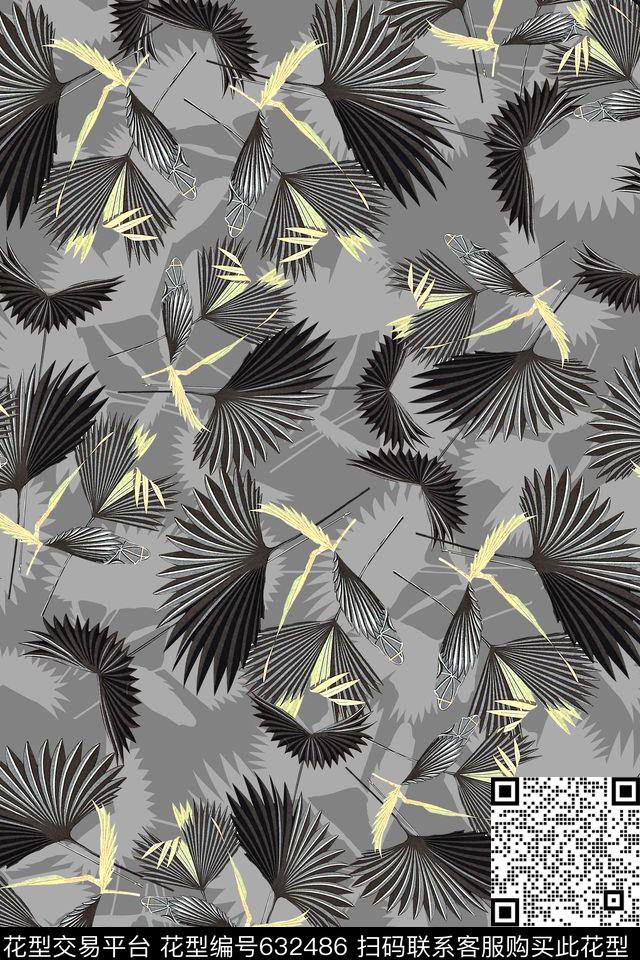 热带叶子肌理流行传统印花华亿平台下载（图片编号: 632486） - 瓦栏（Walan）