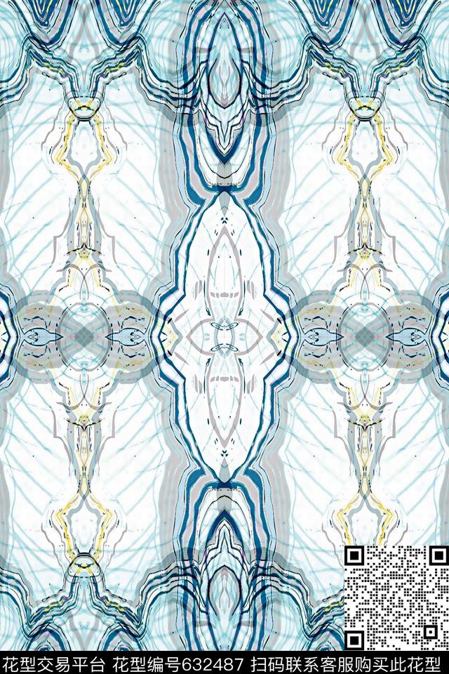 不规则几何抽象变形数码印花华亿平台下载（图片编号: 632487） - 瓦栏（Walan）