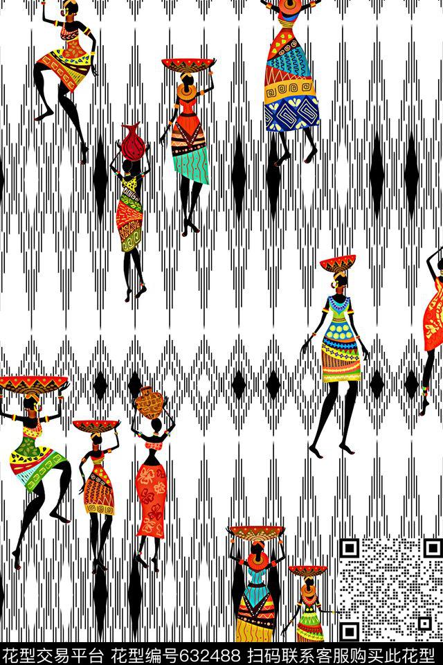 民族风人物几何数码印花华亿平台下载（图片编号: 632488） - 瓦栏（Walan）
