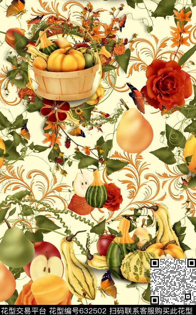 小清新水果植物数码印花华亿平台下载（图片编号: 632502） - 瓦栏（Walan）
