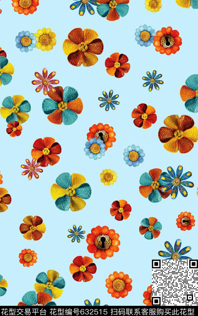 小花小碎花太阳花数码印花华亿平台下载（图片编号: 632515） - 瓦栏（Walan）
