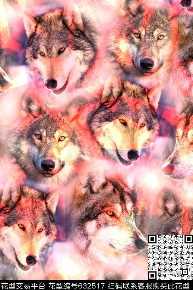 狼动物几何数码印花华亿平台下载（图片编号: 632517） - 瓦栏（Walan）