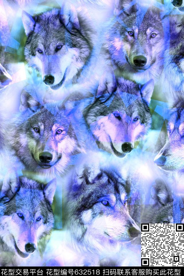 狼动物几何数码印花华亿平台下载（图片编号: 632518） - 瓦栏（Walan）