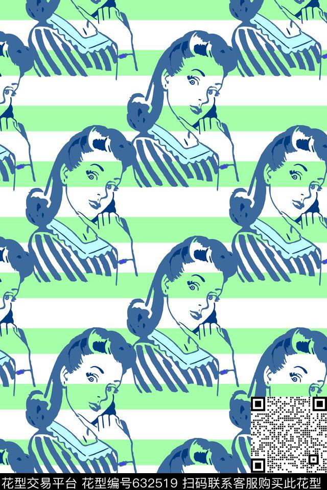 条纹女郎趣味传统印花华亿平台下载（图片编号: 632519） - 瓦栏（Walan）