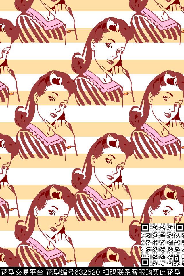 条纹女郎趣味传统印花华亿平台下载（图片编号: 632520） - 瓦栏（Walan）