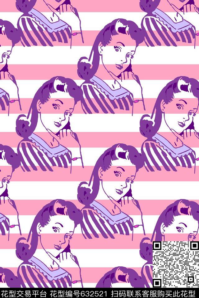 条纹女郎趣味传统印花华亿平台下载（图片编号: 632521） - 瓦栏（Walan）