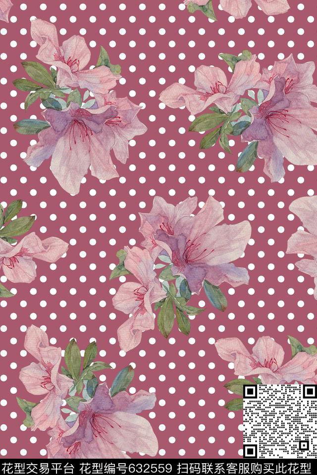 时尚潮流女装裙子T恤印花时尚手绘水彩花卉数码印花时尚波点花朵印花数码印花华亿平台下载（图片编号: 632559） - 瓦栏（Walan）