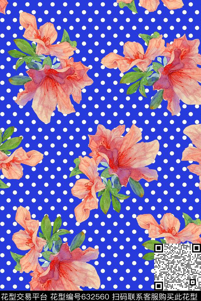 时尚潮流女装裙子T恤印花时尚手绘水彩花卉数码印花时尚波点花朵印花数码印花华亿平台下载（图片编号: 632560） - 瓦栏（Walan）