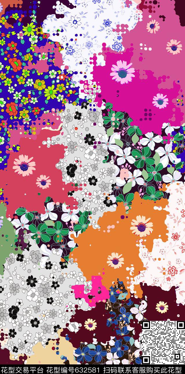 女装雏菊花卉数码印花华亿平台下载（图片编号: 632581） - 瓦栏（Walan）