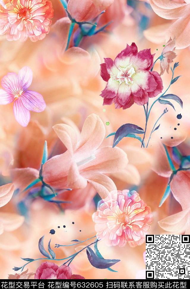 时尚潮流女装裙子抽象花卉服装数码印花时尚清爽春夏印花丝巾华亿平台流行设计柔和系列泳衣印花数码印花华亿平台下载（图片编号: 632605） - 瓦栏（Walan）