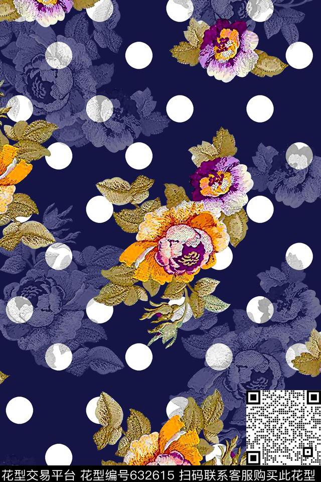 刺绣花卉波点数码印花华亿平台下载（图片编号: 632615） - 瓦栏（Walan）