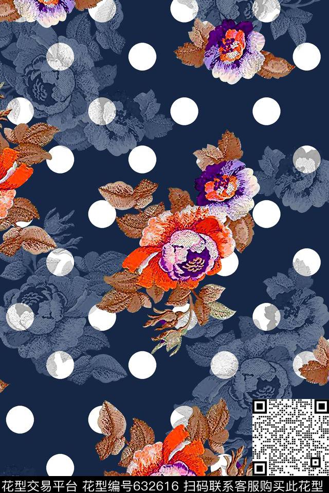 刺绣花卉波点数码印花华亿平台下载（图片编号: 632616） - 瓦栏（Walan）