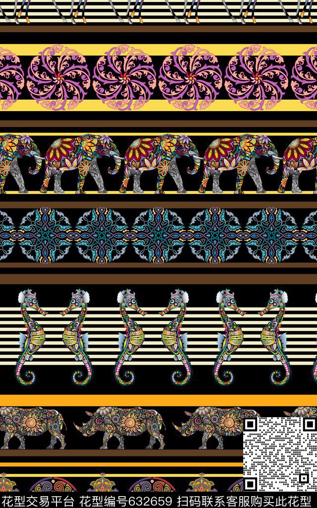 条纹动物名族风数码印花华亿平台下载（图片编号: 632659） - 瓦栏（Walan）