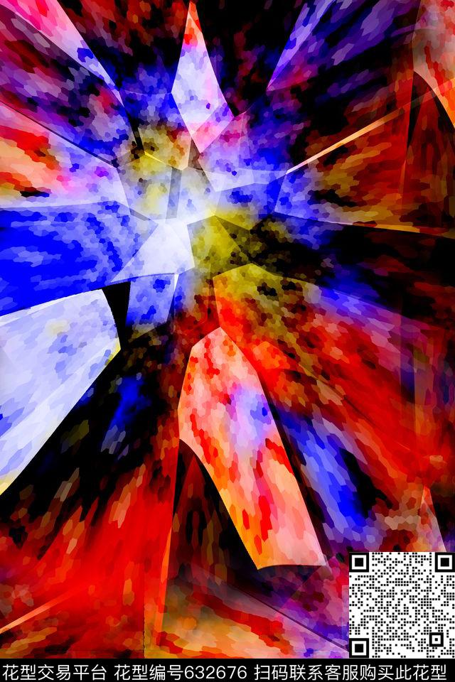涂鸦几何撞色数码印花华亿平台下载（图片编号: 632676） - 瓦栏（Walan）