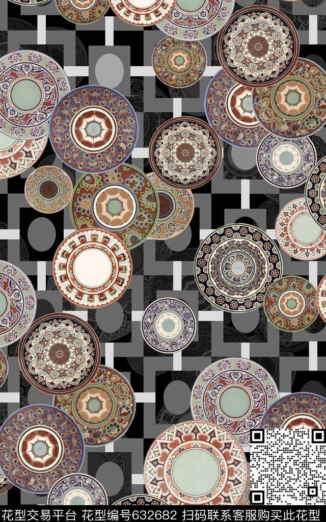 几何圆圆形数码印花华亿平台下载（图片编号: 632682） - 瓦栏（Walan）