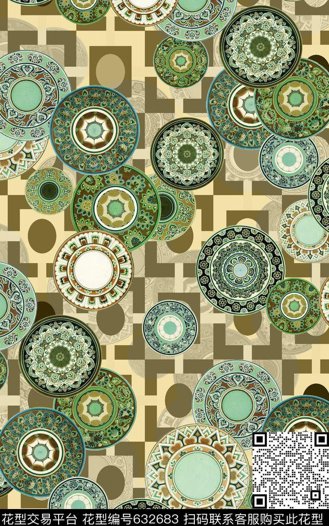 几何敦煌圆数码印花华亿平台下载（图片编号: 632683） - 瓦栏（Walan）
