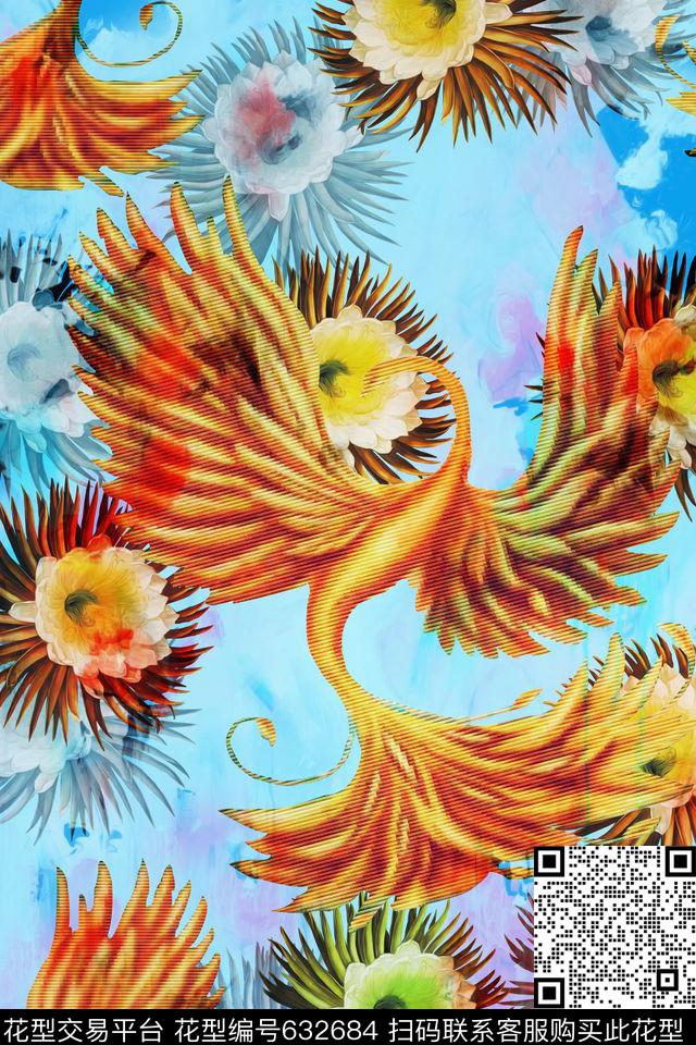 水彩花鸟。花卉服装数码印花华亿平台下载（图片编号: 632684） - 瓦栏（Walan）